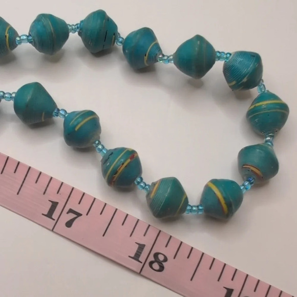Turquoise Blue Long Beaded Bead 4 Life Uganda Necklace - Picture 5 of 5